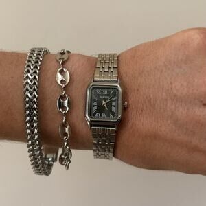 Silver Watch Black Face Unisex Minimalist 1.5" Diameter Quartz New